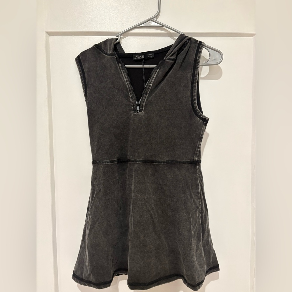 Black  Sleeveless Hoodie Tennis Dress